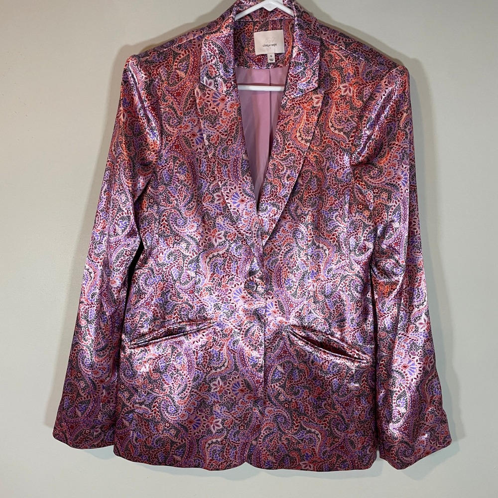 Cinq a Sept Runched Blazer Size 12 Estelle Paisley Tea Rose Pink Luxury Womens